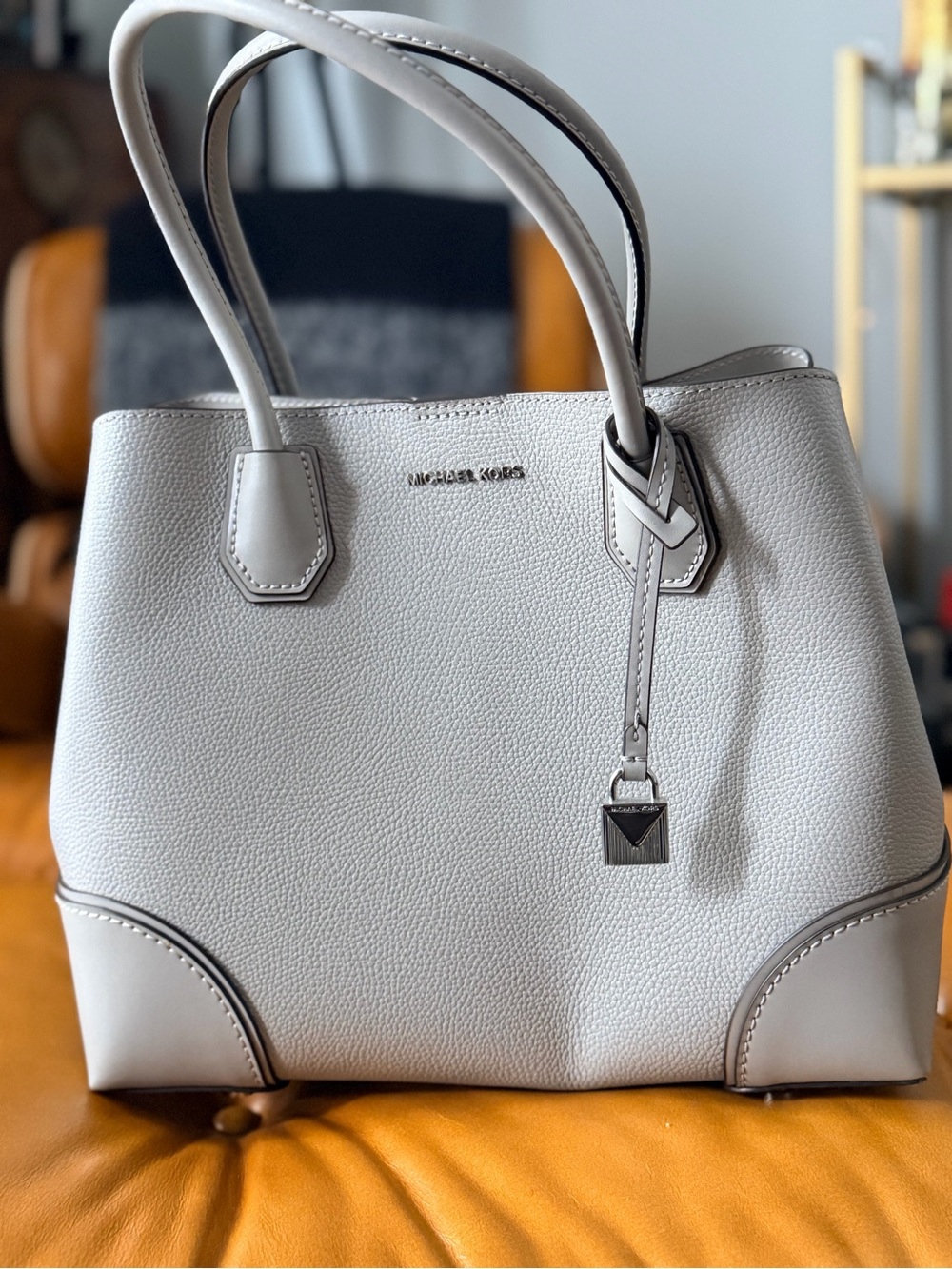 Michael Kors Pebbled Cream Leather Tote with Silver Hardware